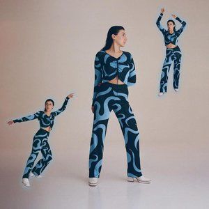 paloma wool fuego pant knit trouser blue green swirl